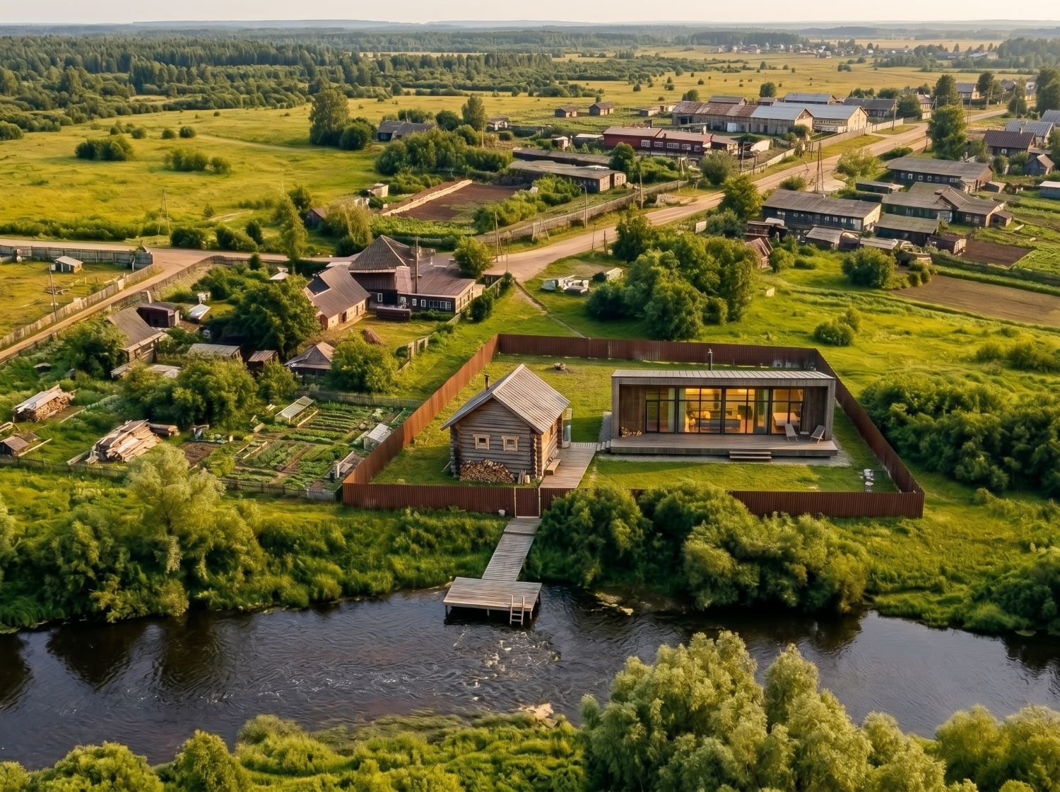 Дом с баней на участке у реки